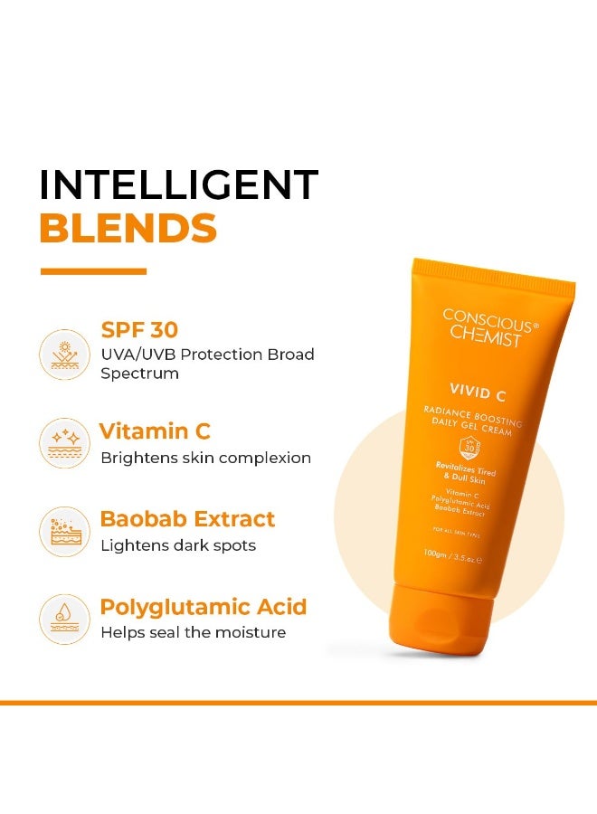 Conscious Chemist® Vitamin C Cream with SPF30 PA+++ | 100g | Vitamin C Brightening Moisturizer, Face Cream for Men & Women, Daily Gel with Polyglutamic Acid for Healthy & Bright Skin, All Skin Types - Vivid C - Image 2
